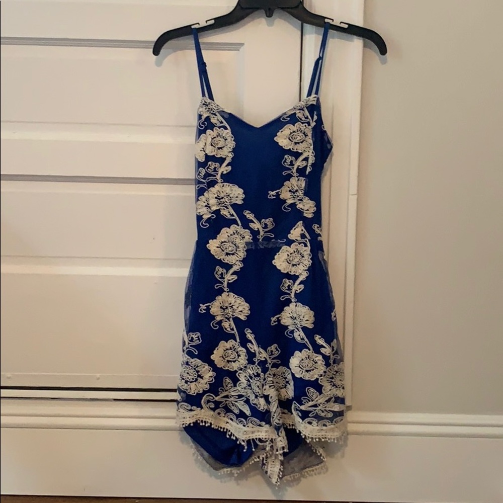 Charlotte Russe Blue Lace Tie Back Romper
